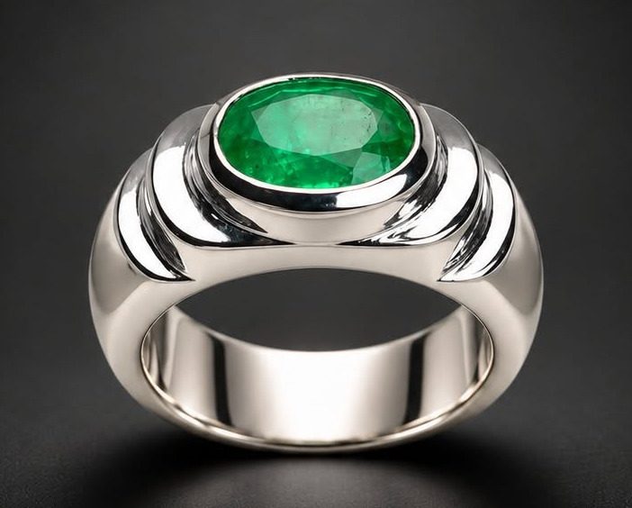 Marche vers l'eau — bague en argent 9,25, émeraude taillée en ovale